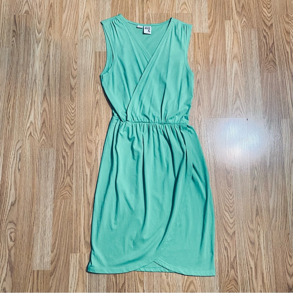 Sz S Vera Moda Sleeveless Mint Green Faux Wrap Summer Midi Dress - Picture 3 of 5